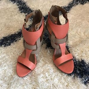 Rachel Roy Leather Coral & Tan Heels